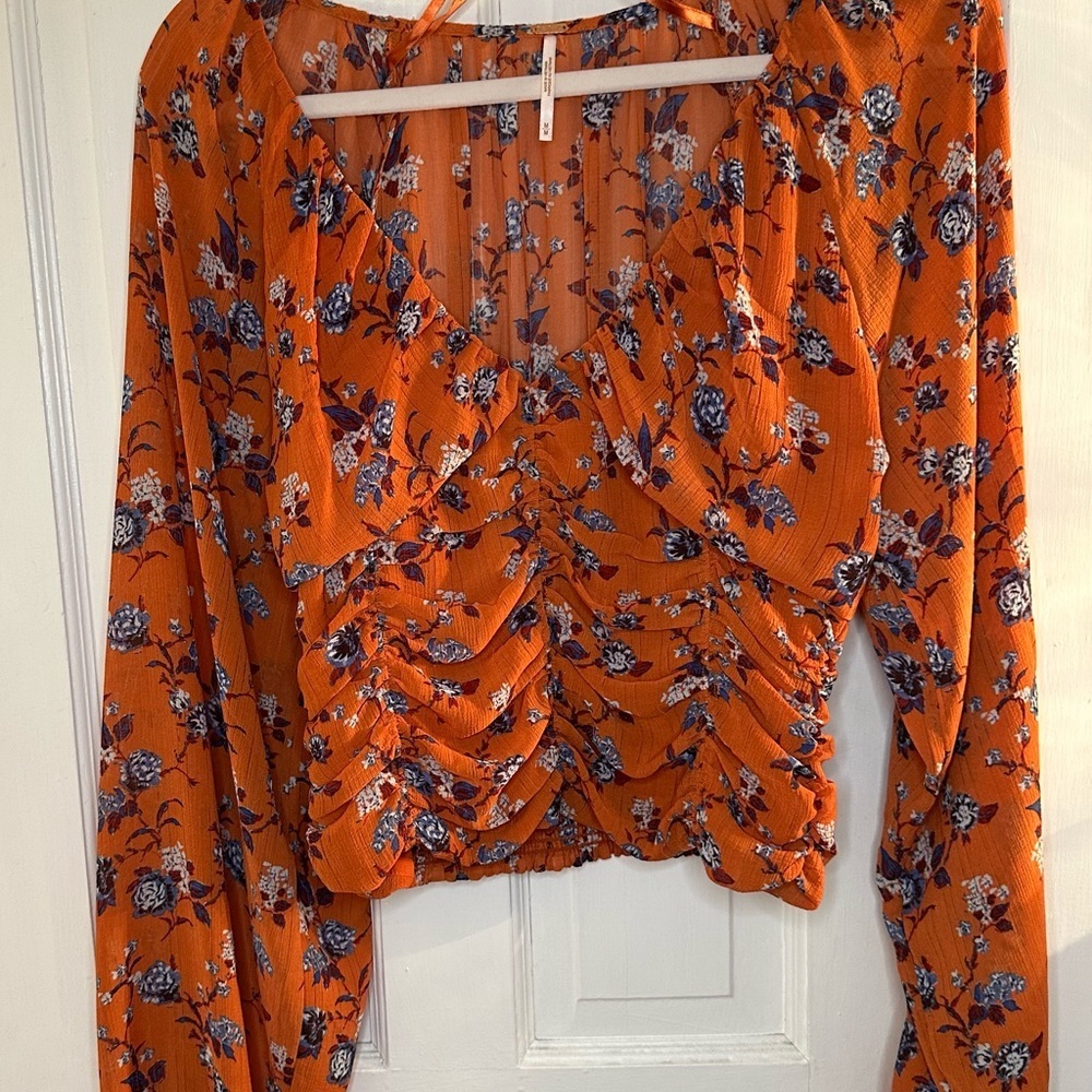 FREE PEOPLE Final Rose Blouse In Rust Combo Women’s Size M - Picture 8 of 8
